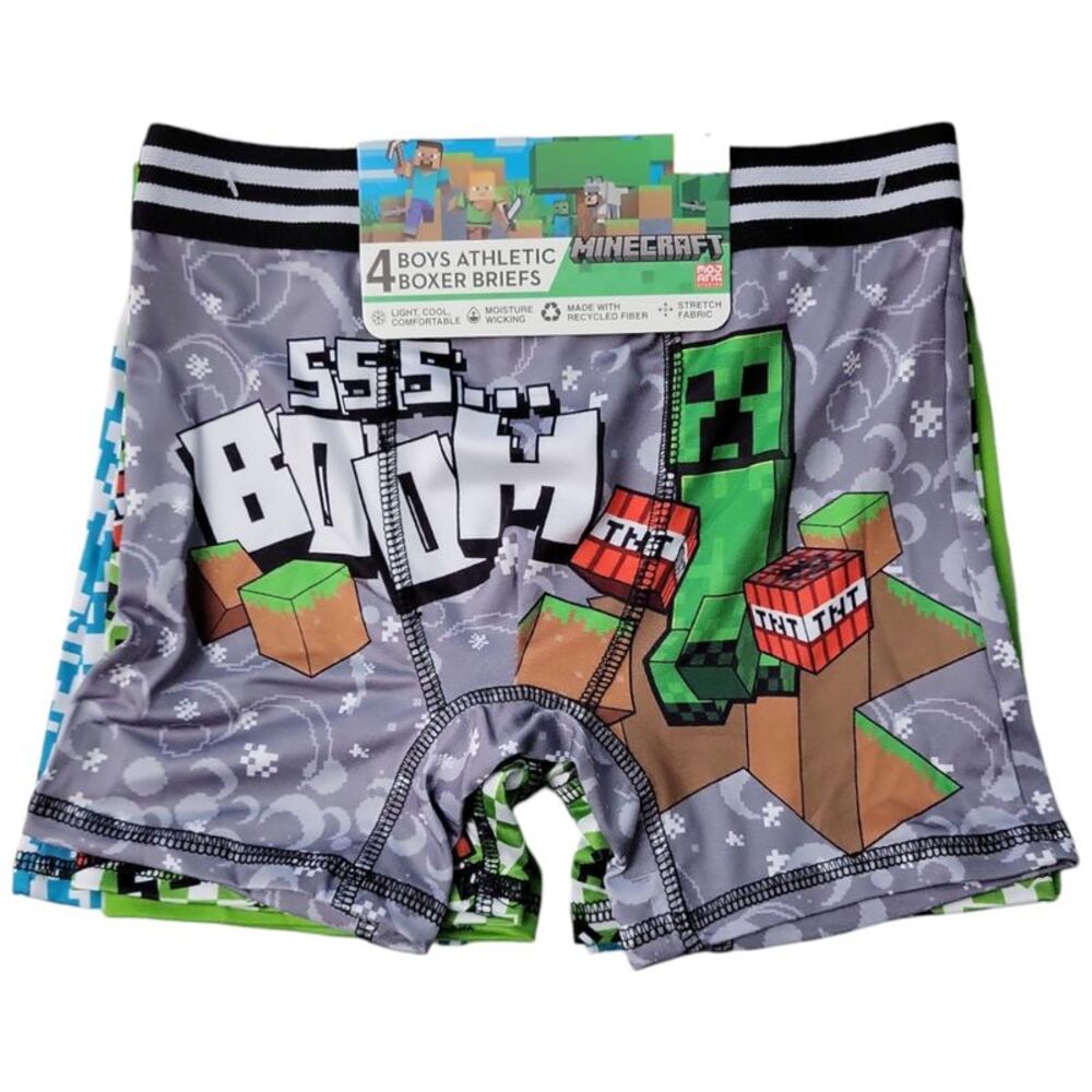 Character Boys 4-Pack Moisture Wicking Comfortable Boxer Brief - Minecraft
